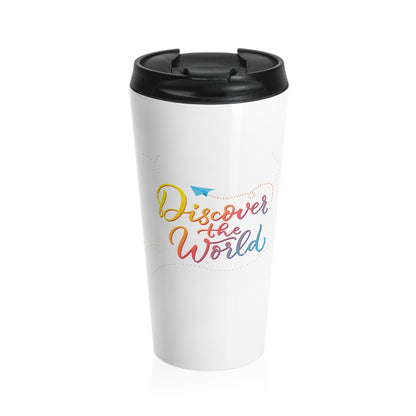 Discover the World White Stainless Steel Travel Mug