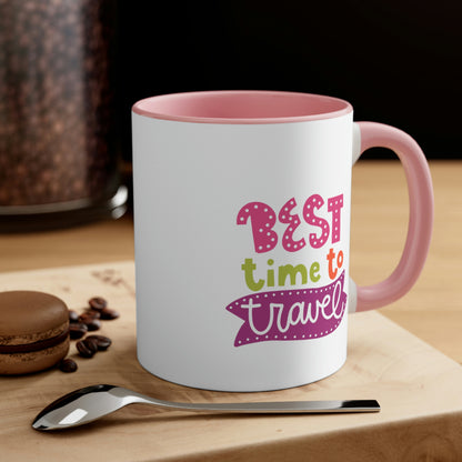 Best Time to Travel Accent Coffee Mug, 11oz