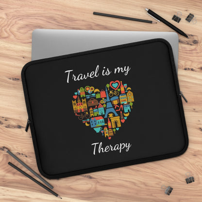 Travel is my Therapy Black Laptop Sleeve