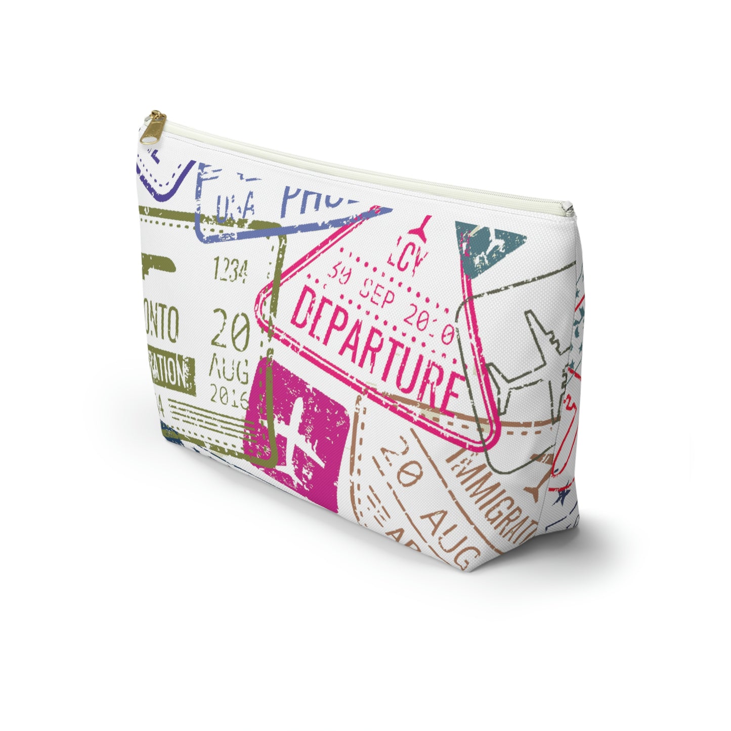Pink Passport Stamps Accessory Pouch w T-bottom