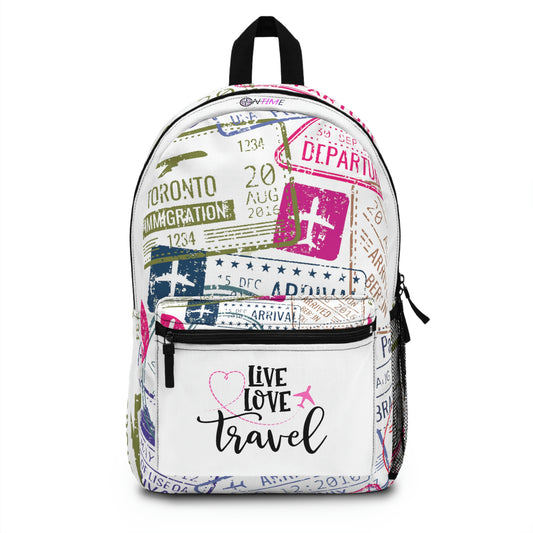 Pink Passport Stamps Backpack