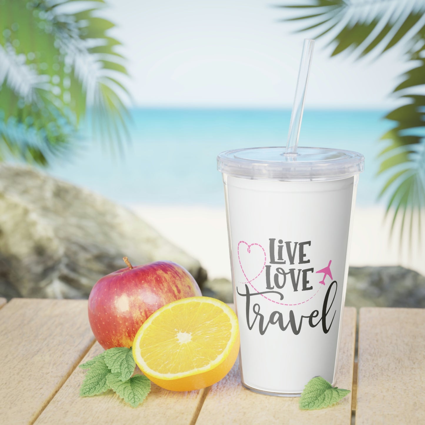 Live/Love/Travel Plastic Tumbler with Straw