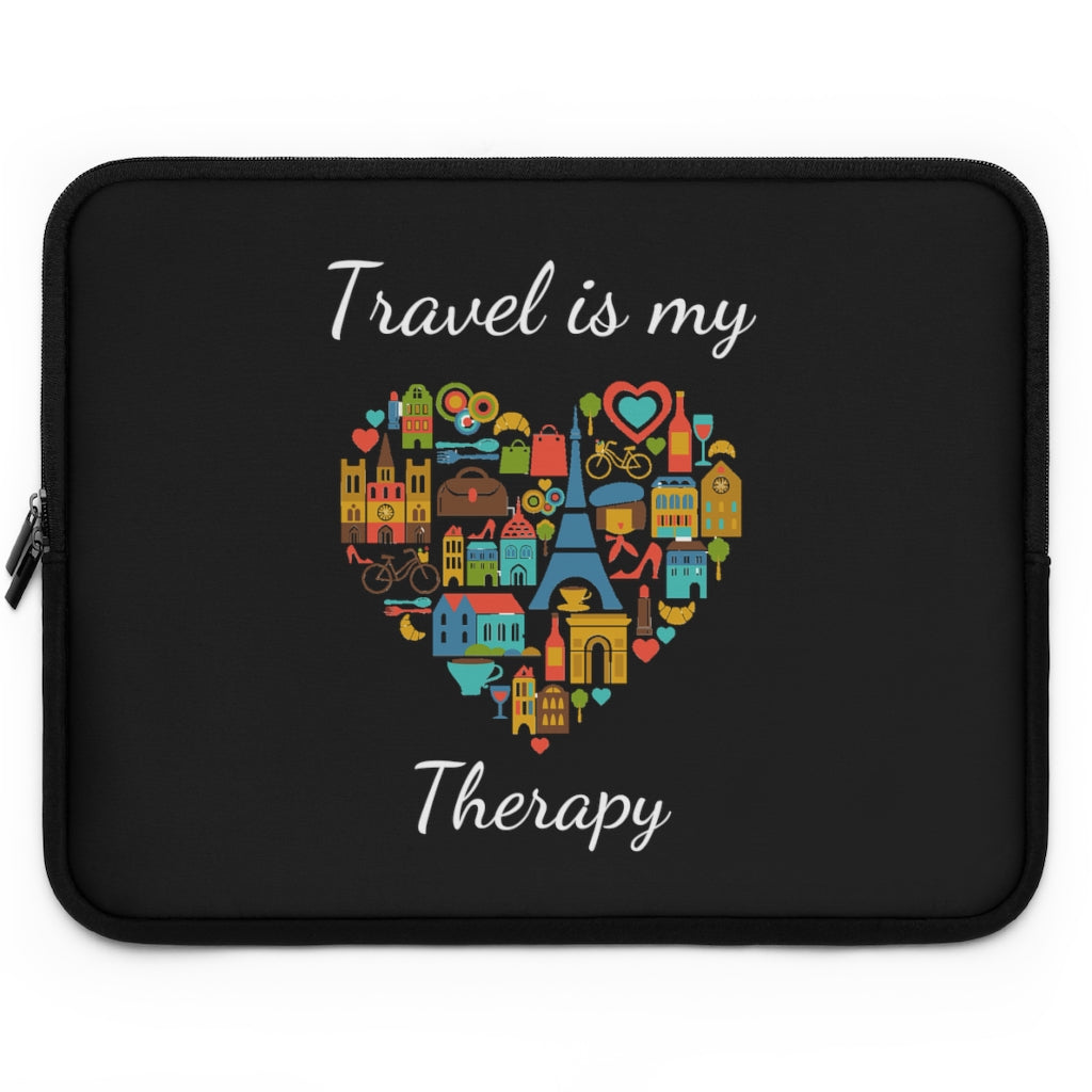 Travel is my Therapy Black Laptop Sleeve