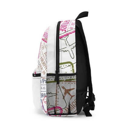 Pink Passport Stamps Backpack